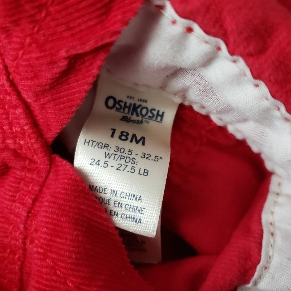 Oshkosh Baby Girl 18 Months Red Ribbed Corduroy Overalls White Bow